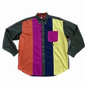 Vintage 80s 90s Tommy Hilfiger Color Block Button Down Shirt US L